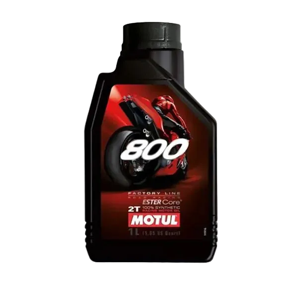 Motul 800 oil bottle with motorcycle graphic on a white background