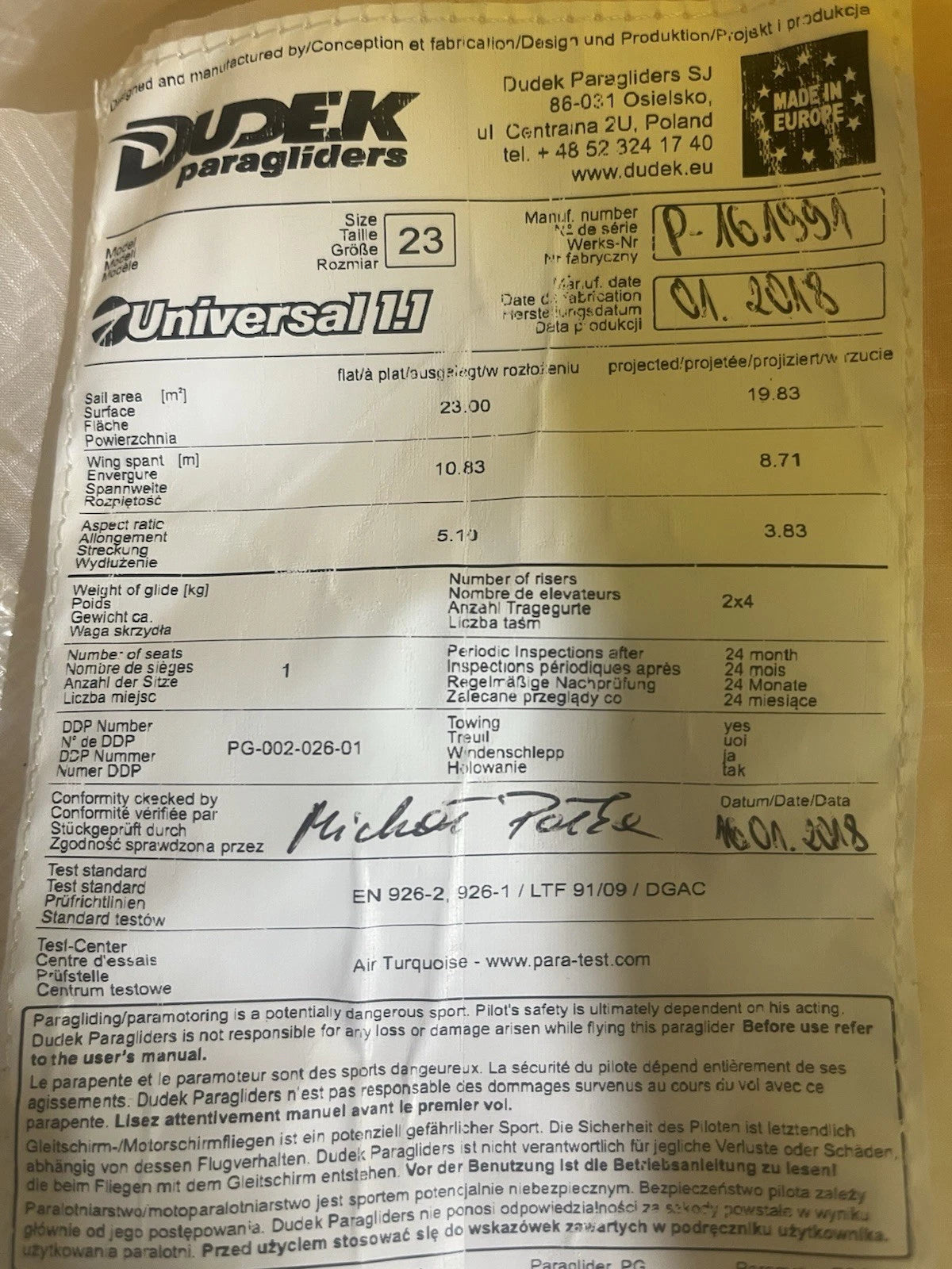 Dudek Universal 1.1 23m